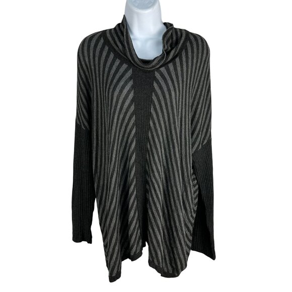 Eileen Fisher Womens Medium Striped Cowl Neck Sweater Top Black & Gray - Picture 1 of 5